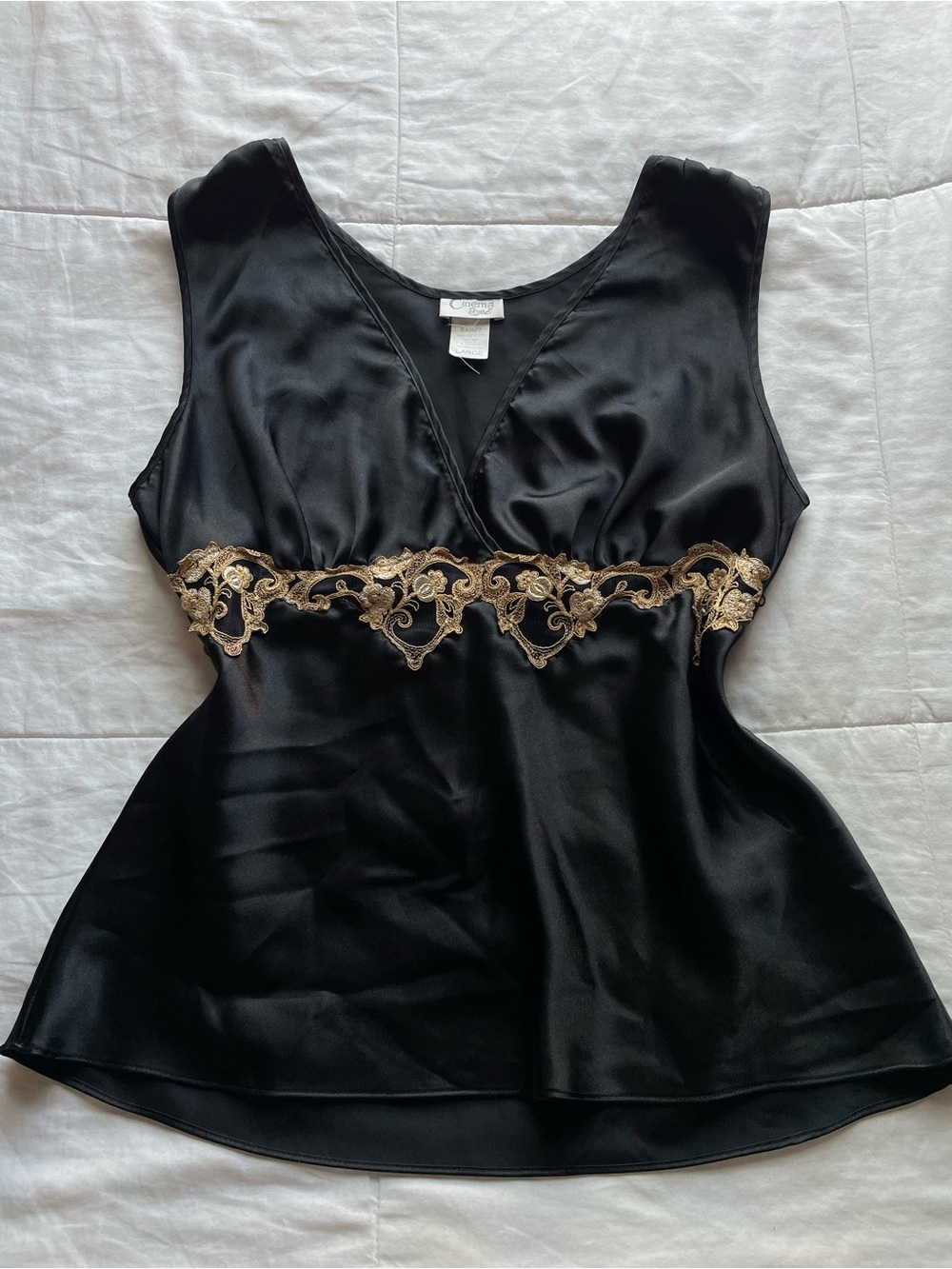 Vintage Black Satin Floral Underbust Surplice Sleeveless Top Large Whimsigoth